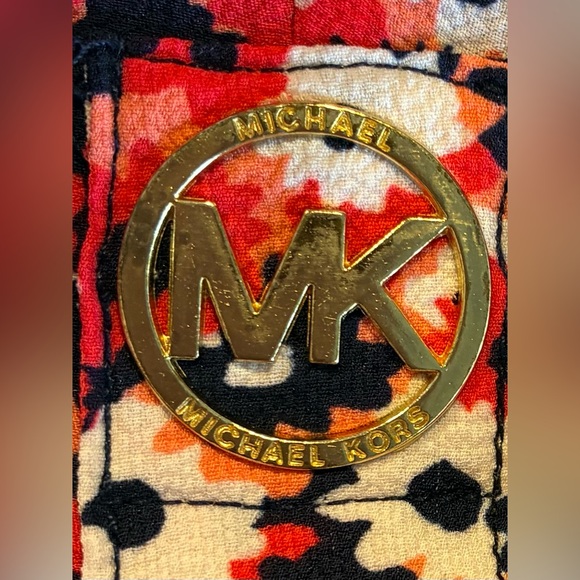 Michael Kors Blouse Tab 1/2sleeves Smocked Waist Geranium Red White Navy SZ. Med - Picture 7 of 13